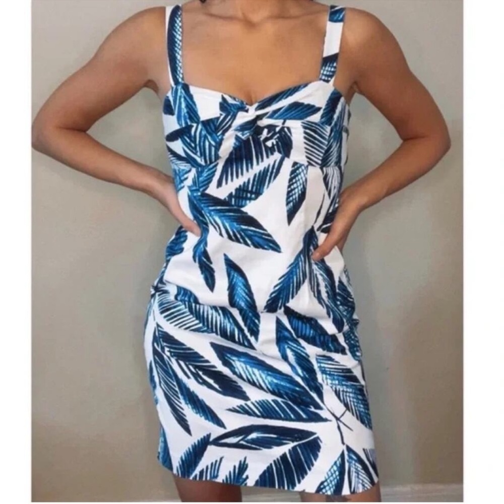 Jones New York Tropical Blue White Dress Resortwear Vacation Palm Beach Summer